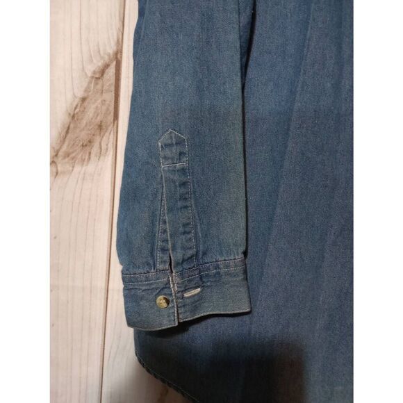 Christmas‎ Shirt Ladies 20W Chambray Button Front Snowman Christmas Tree Vintage - Picture 5 of 8